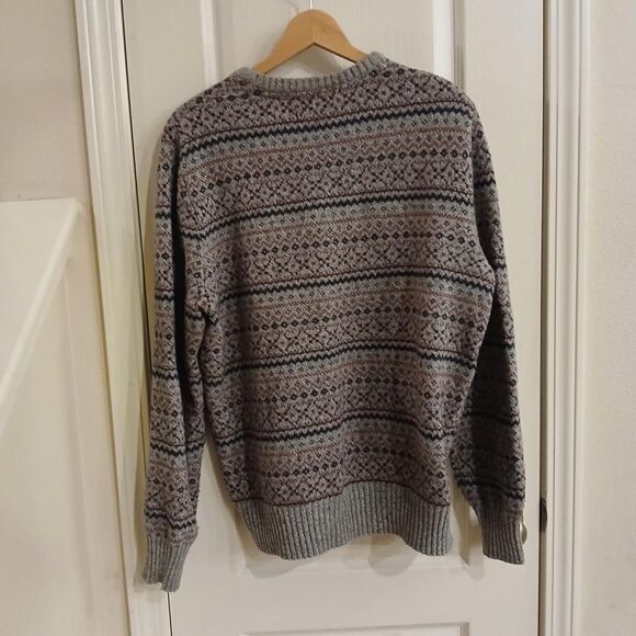 Vintage Eddie Bauer gray navy red Nordic Fair Isle wool blend crewneck sweater M - Picture 6 of 6